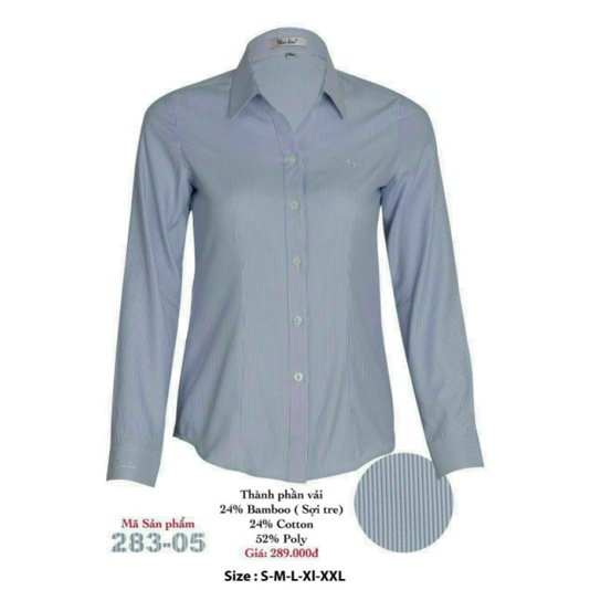 Thái Hoà Chính Hãng Áo sơ mi vải sợi tre kẻ sọc thẳng màu xanh 283