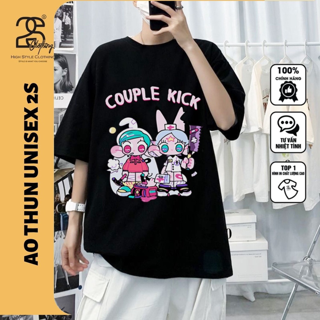 Áo Thun Nam Form Rộng Tay Lỡ 2S Clothing, Áo Phông Tay Lỡ Unisex In Hình Couple Kick Cute TV5004