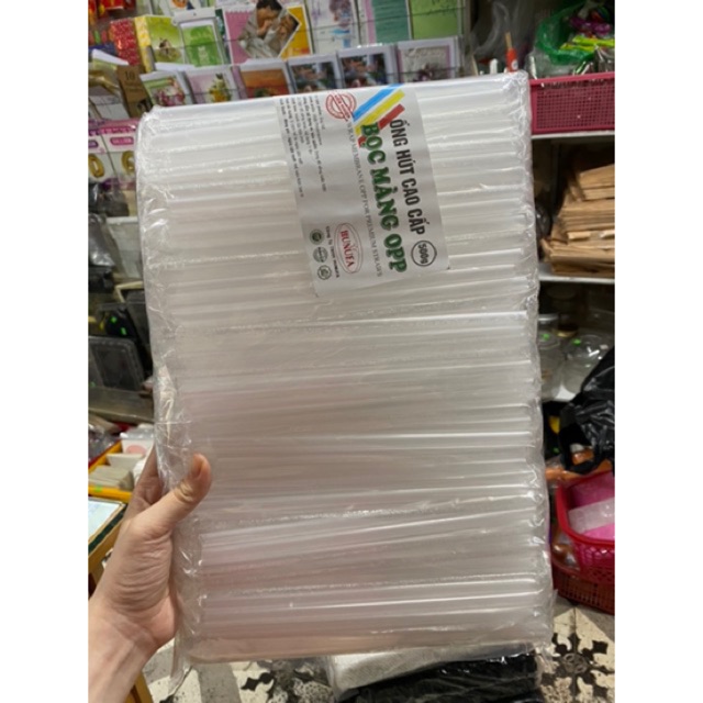 1 gói 500 gram ống hút trong nhọn phi 8 bọc màng OPP dùng uống nước sinh tốt