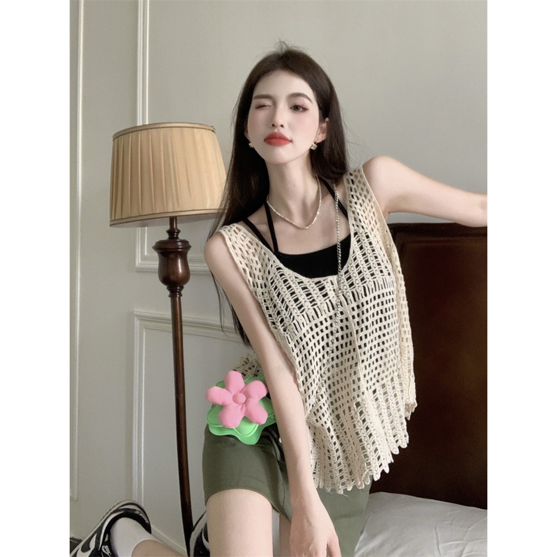 HUANG YOYO Áo Len Nữ Cộc Tay Cổ Tròn Thời Trang Hàn