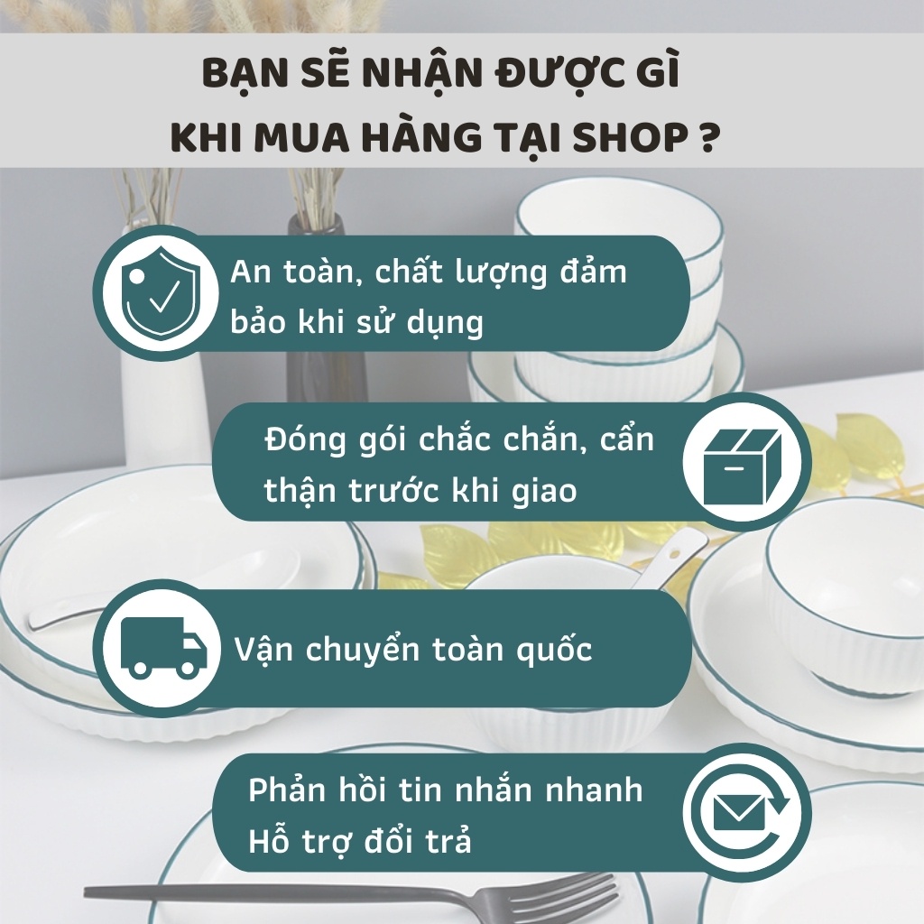 Bộ bát đĩa đẹp sang trọng màu trắng viền xanh Phương Đông, chén dĩa decor màu sắc trang nhã PD120