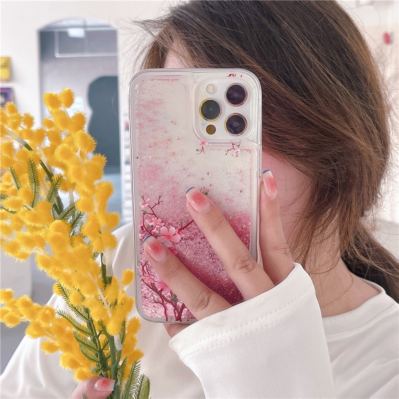 Ốp Điện Thoại Dẻo Trong Suốt Họa Tiết Hoa Đào Xinh Xắn Cho iPhone 13 Pro MAX 12 11 Pro MAX XS MAX XR X 7+8 Plus