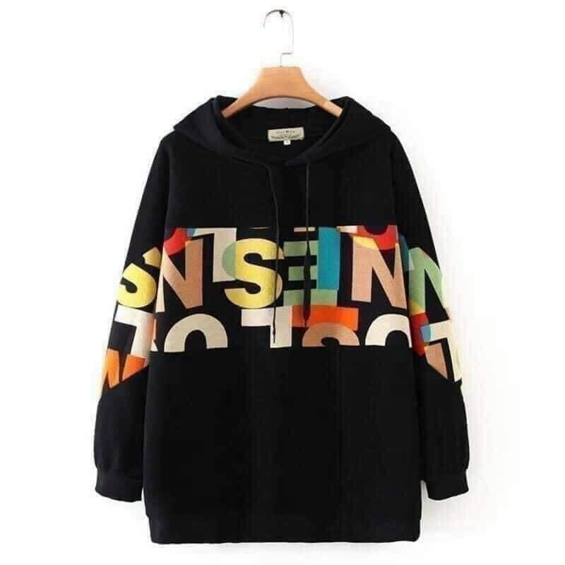 Áo hoddie nữ, áo nỉ sweater nữ in chữ grafiti 🍉áo màu đen có in chữ nhiều màu có mũ chất liệu nỉ bông ấm áp form rộng | BigBuy360 - bigbuy360.vn