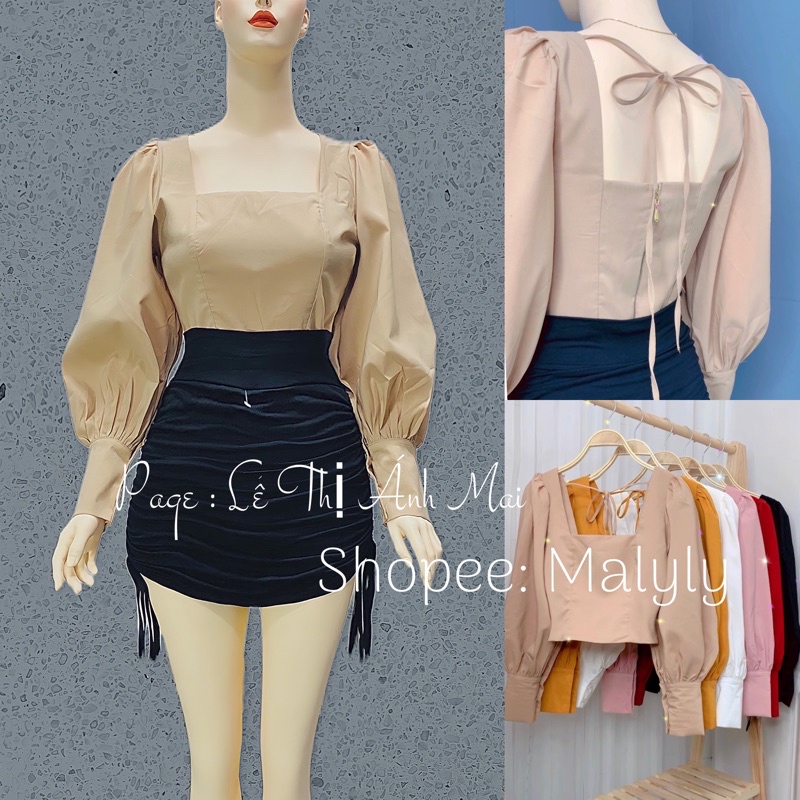 [Mã FAMARAL1 giảm 10K đơn 50K] [ MÃ 46 ] ÁO CỔ VUÔNG TAY PHỒNG THẮT NƠ SAU