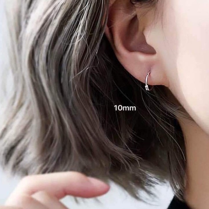 Khuyên tai tròn trơn bạc ta đầu xoắn lò xo đủ size 6, 8, 10,12 mm