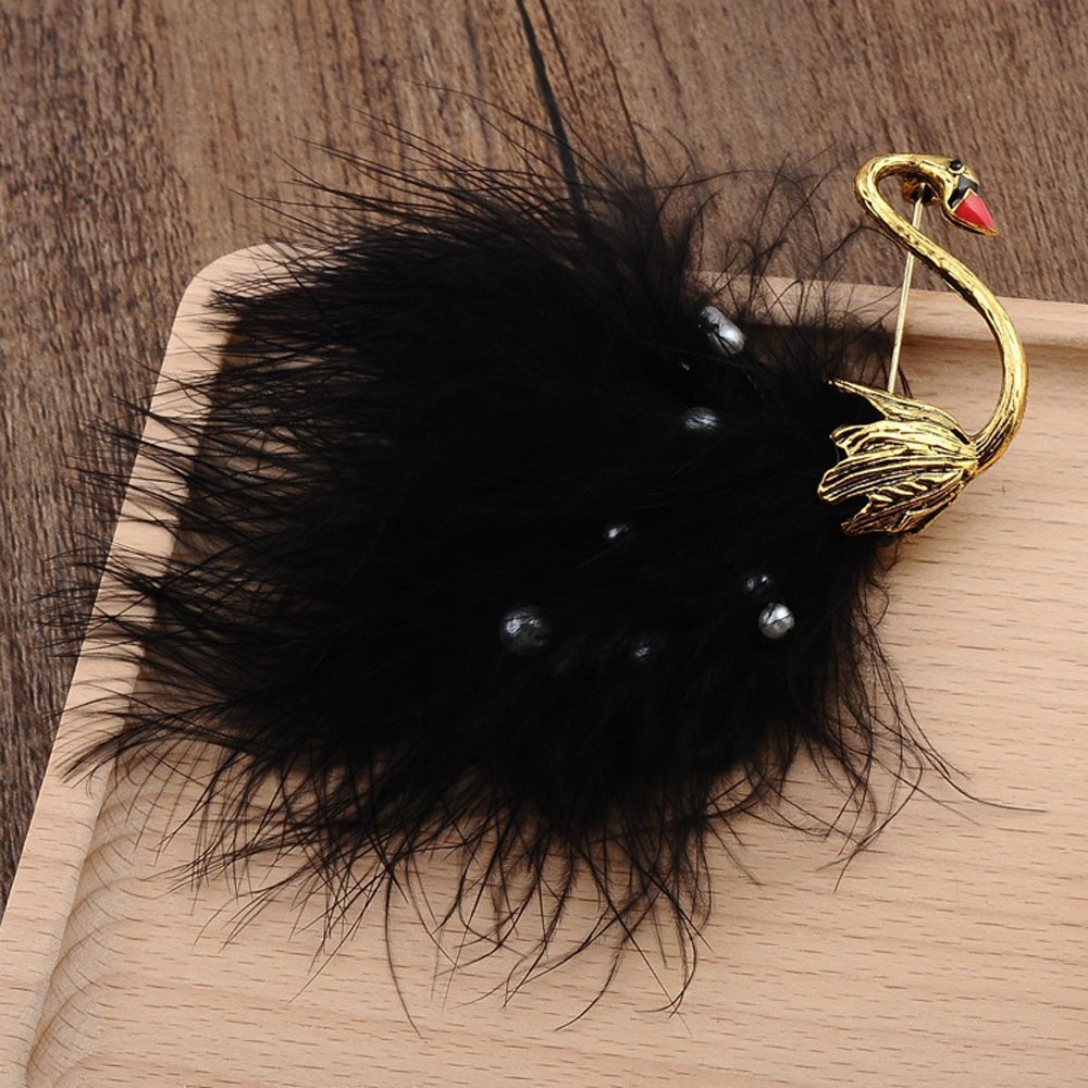 Ghim cài áo hình chim thiên nga đính ngọc trai giả sang trọng cho nữ