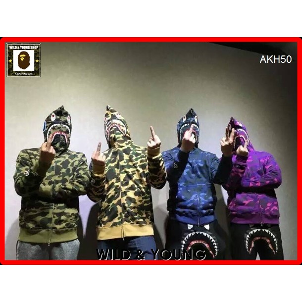 ⚡️HOT SALE⚡️Áo khoác Bape Shark Cá Mập camo Blue, Tím, Đỏ... (AKH50)