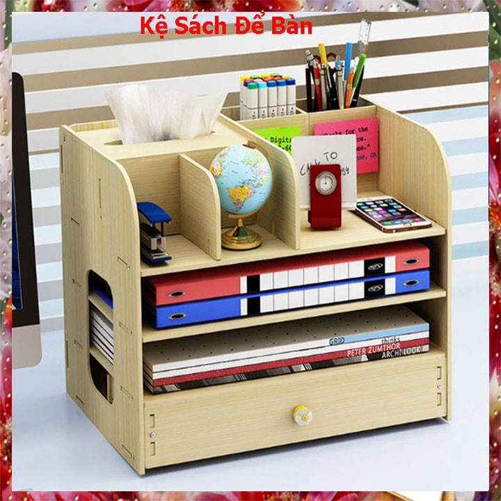 Kệ Sách Để Bàn Gỗ lắp ghép đa năng làm việc tiện lợi thông minh