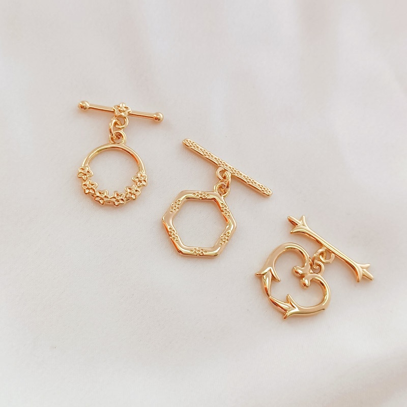 Khóa Cài Đầu Nối DIY Bằng Đồng 14K Hình Trái Tim Hoa Màu Vàng Đào/Hình Lục Giác Trang Sức Vòng Tay