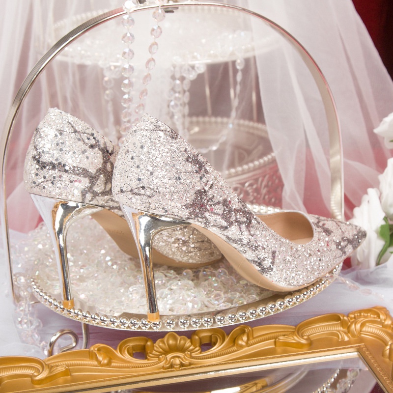 Giày Cao Gót Cô Dâu Đính Đá Lấp Lánh Thiết Kế Mới 2022 Thời Trang