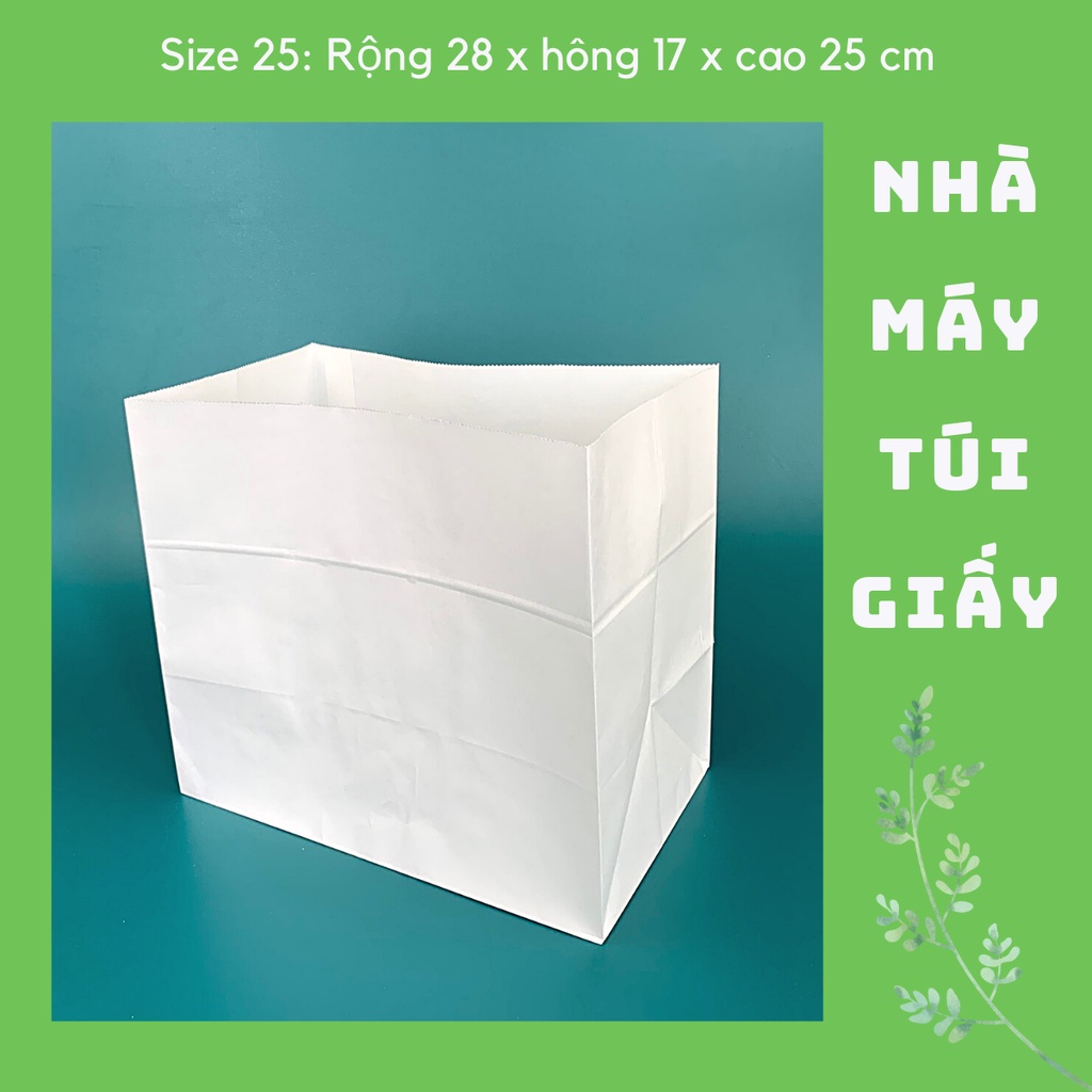 100 CHIẾC TÚI GIẤY KRAFT SIZE 25: 28x17x25 CM MÀU TRẮNG KHÔNG QUAI ( ẢNH THẬT)