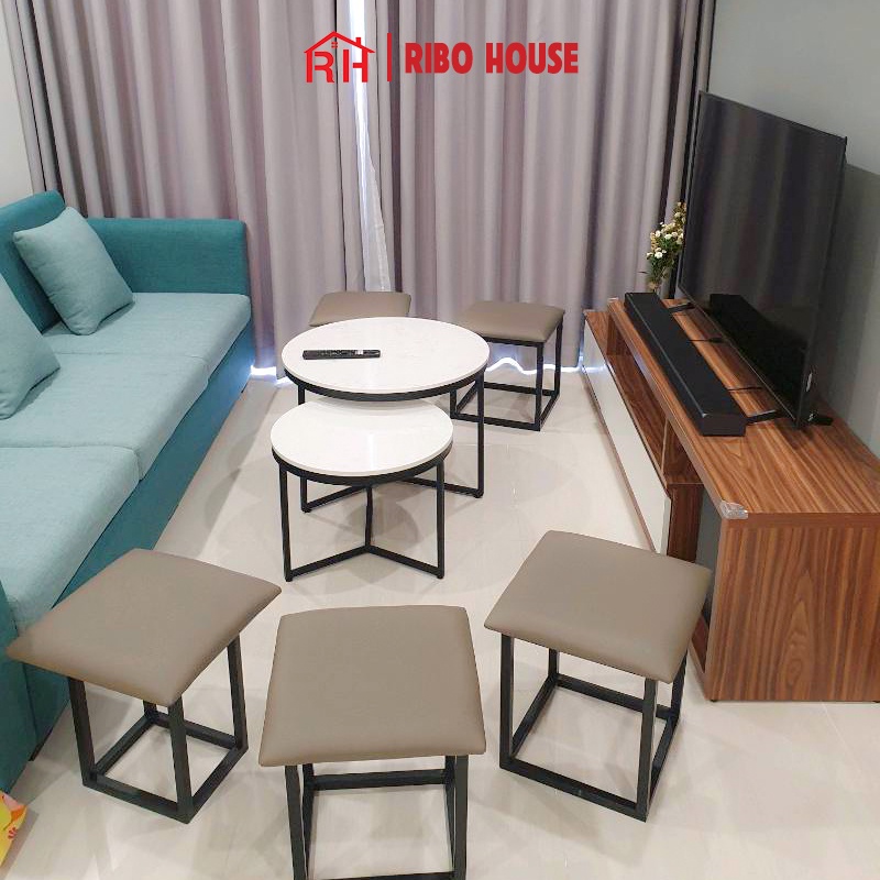 Bộ 5 ghế sofa đơn RIBO HOUSE khung kim loại sơn tĩnh điện hình rubik trang trí phòng khách quán cà phê sân vườn RIBO172