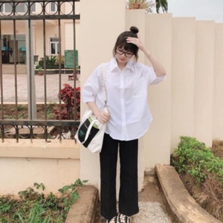 🌪sơ mi trắng kate tay dài 1 túi