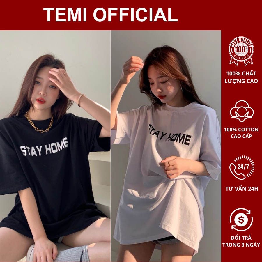 Áo Thun tay lỡ Stay Home, Áo phông in hoạ tiết, form rộng, nam nữ unisex oversize, phông 100% cotton co giãn cao cấp