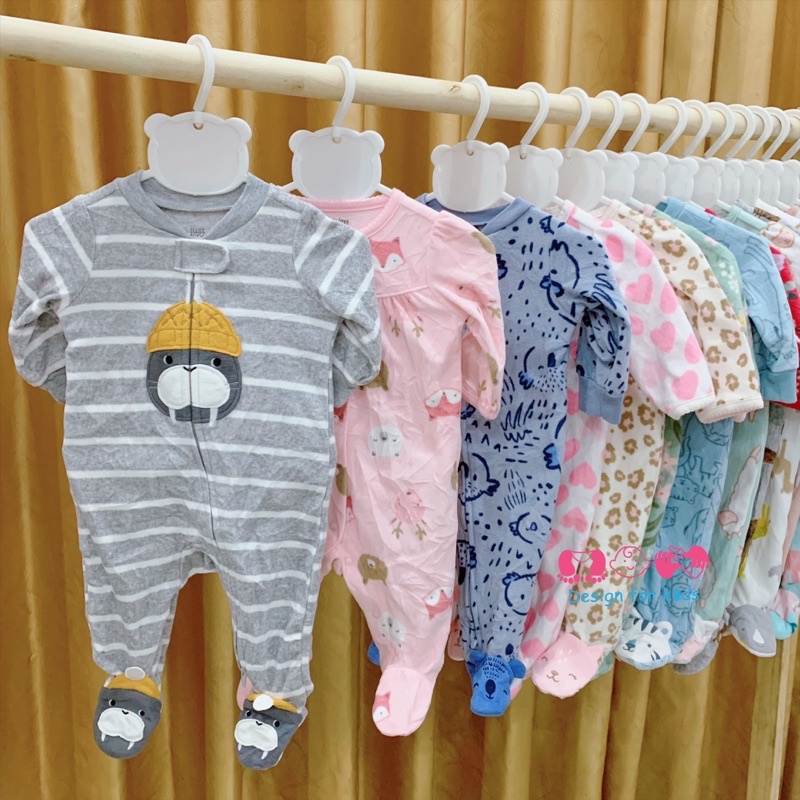 (Link 1) (Chọn mẫu) Sleepsuit bộ body dài tay liền tất nỉ bông mềm mịn hàng xuất dư cho bé