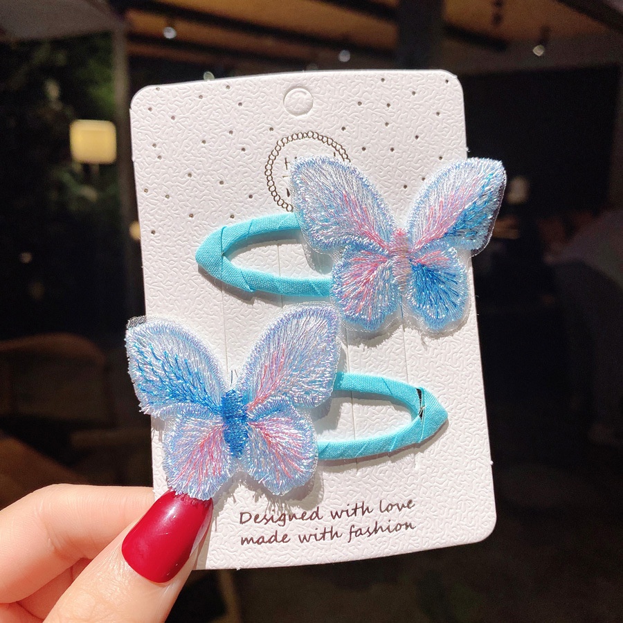 Set 2 Kẹp Tóc Thêu Hình Bươm Bướm Dễ Thương Cho Bé Gái