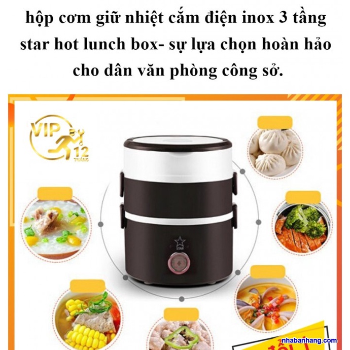 Hộp cơm hâm nóng giữ nhiệt cắm điện inox 3 tầng