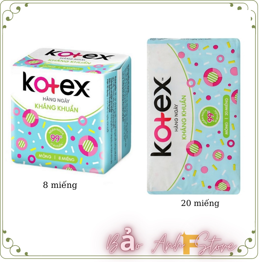 Băng vệ sinh chống tràn kháng khuẩn KOTEX - bvs 8 Miếng - 20 miếng Mỏng Xanh Ngọc