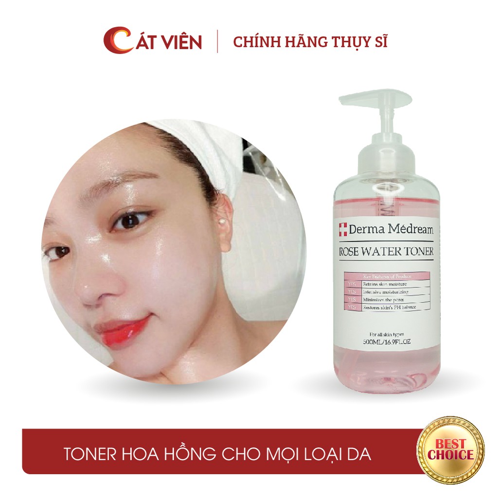 Nước hoa hồng Derma, toner dưỡng ẩm, làm sạch da, se khít lỗ chân lông, dưỡng trắng giảm mụn Me'dream Thụy Sỹ