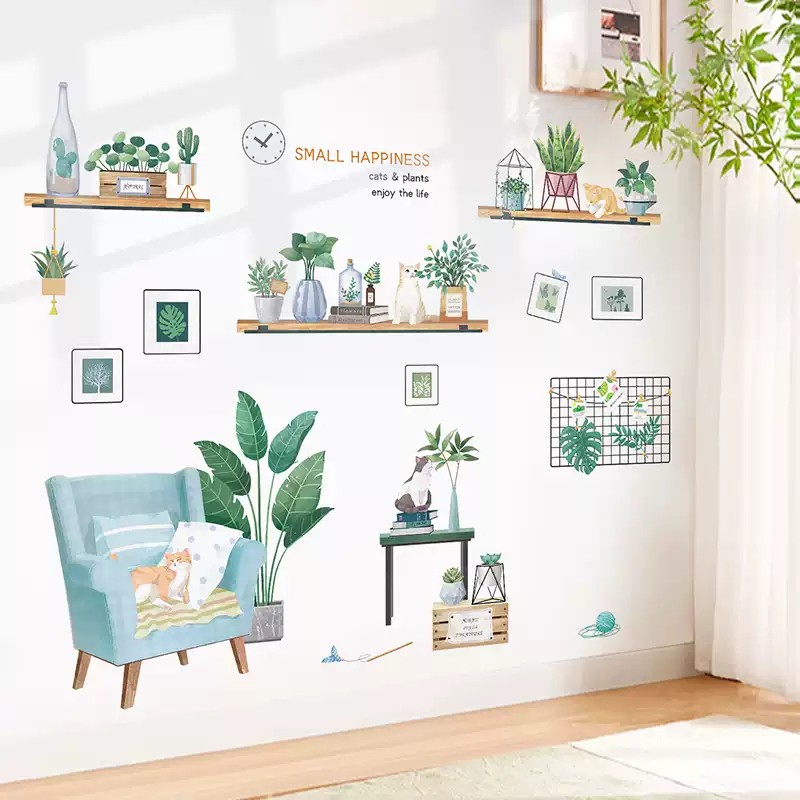 Decal dán tường phòng ngủ SMALL HAPPINESS . Đề can dán tường Hàn quốc kích thước 60x90cm