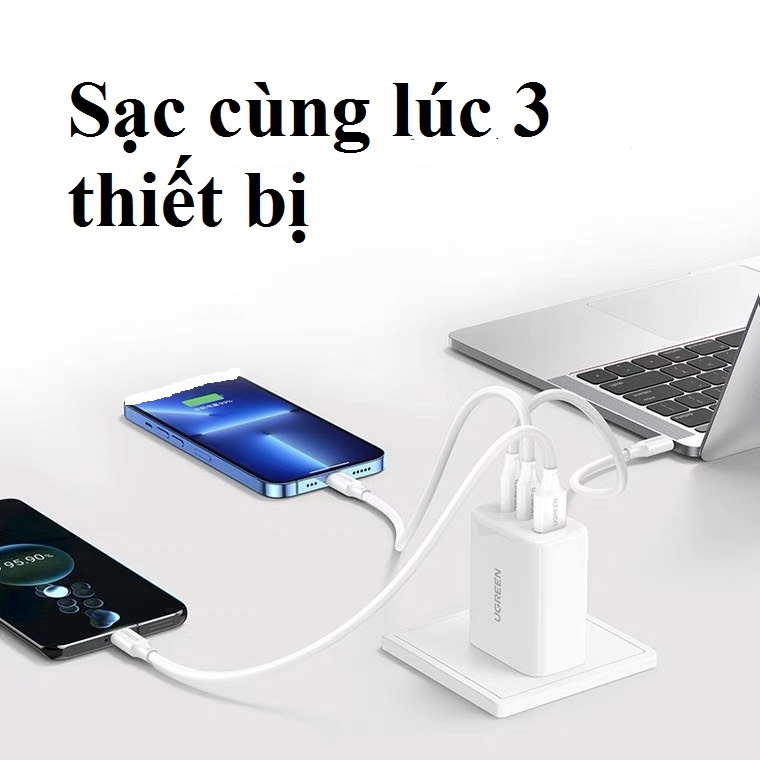 Sạc Nhanh 3 Cổng UGREEN Smart Charger 65W -CD275 ( 2 type-C + 1 USB-A )