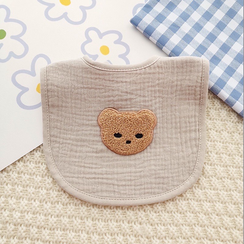 Yếm Xô Muslin Thêu Gấu Len Phong Cách Hàn Cực Xinh Cho Bé Yêu,Khăn Yếm Xô Chữ U Babibu - YXH