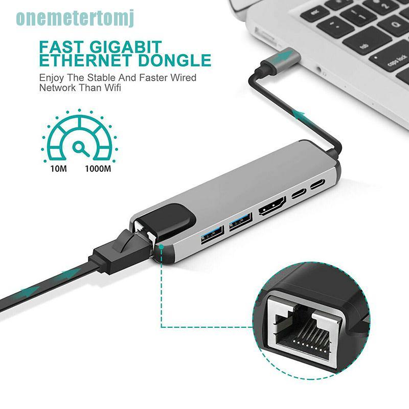 【ter】Type C Hub Adapter 6 in 1 USB C to Ethernet RJ45/ 4K HDMI/ 2 USB 3.0 Ports