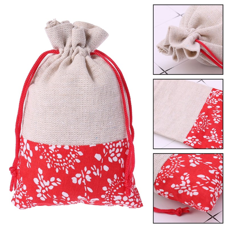 Túi rút dây bằng vải cotton lanh dùng để đựng trang sức/làm quà tặng