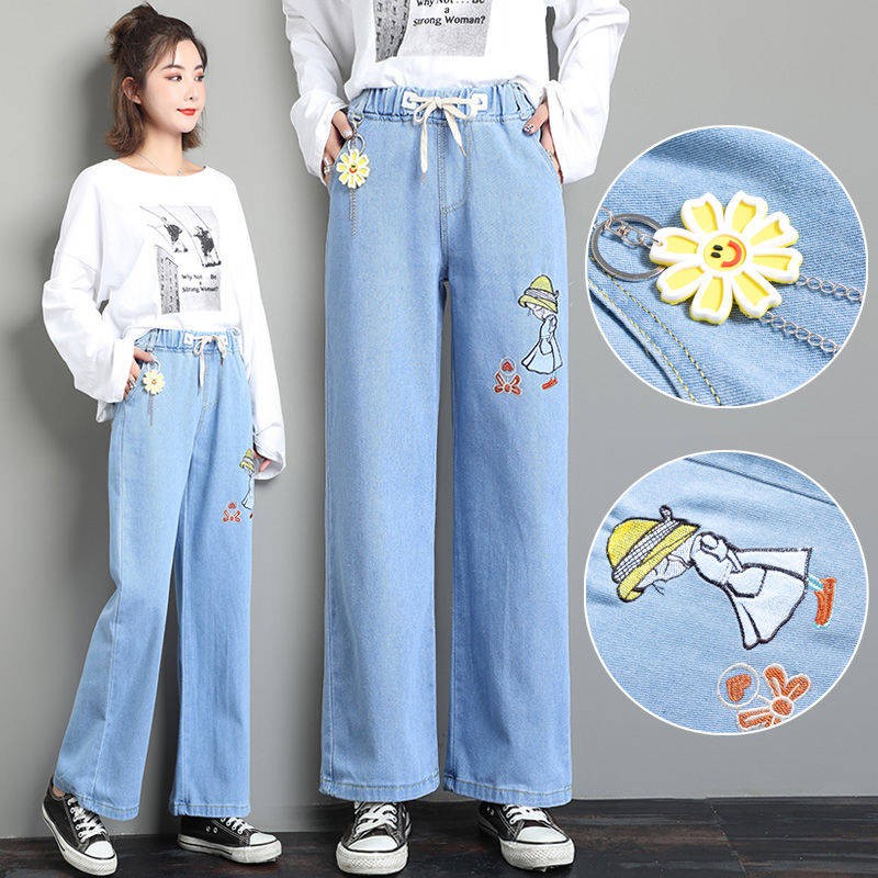 Quần Jeans Ống Rộng Thời Trang Cho Bé Gái Từ 12-13 - 14 Tuổi