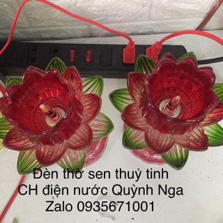 1 cặp Đèn thờ sen thuỷ tinh cao 20cm