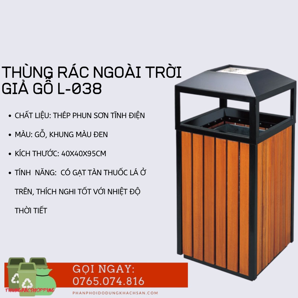 THÙNG RÁC CÔNG CỘNG NGOÀI TRỜI HÌNH VUÔNG ĐẦU DÙI L-038