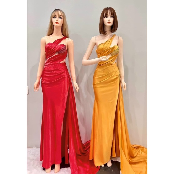 MS1309Y ĐẦM 1 VAI XẾP LY XÉO TÀ RỜI KẾT PHA-lê full size S/M/L/XL