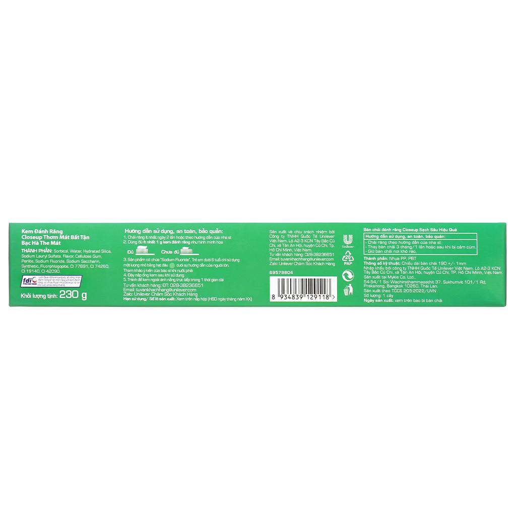 Bộ Bàn Chải Đánh Răng Và Kem Đánh Răng Closeup Bạc Hà The Mát 230 g