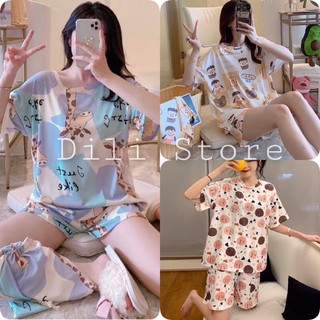 🍍đồ ngủ🍍 Bộ Ngủ Nữ Cộc Tay Icon Set Quần Áo Ngắn 4 Hình Cute
