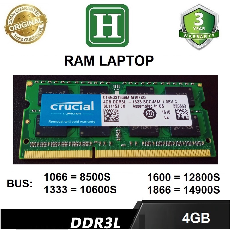 Ram Laptop DDR3L 4Gb bus 1333 (10600S) hàng tháo máy chính hãng, bảo hành 3 năm