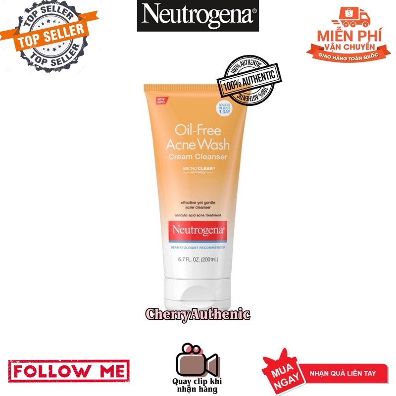 [Hàng Mỹ] Sửa rửa mặt ngừa mụn Neutrogena Oil Free Acne Wash Cream Cleanser (200ml)