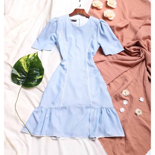 Đầm công sở nữ xanh dương thiết kế dáng xòe tay ngắn CHO EO THON DÁNG ĐẸP may 2 lớp vải cao cấp thời trang công sở dtiệc