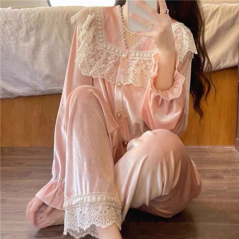 New BTS 2022 BỘ ĐỒ TIỂU THƯ ULZZANG NHUNG PHỐI REN DÀI TAY CAO CẤP rẻ nhất shopee