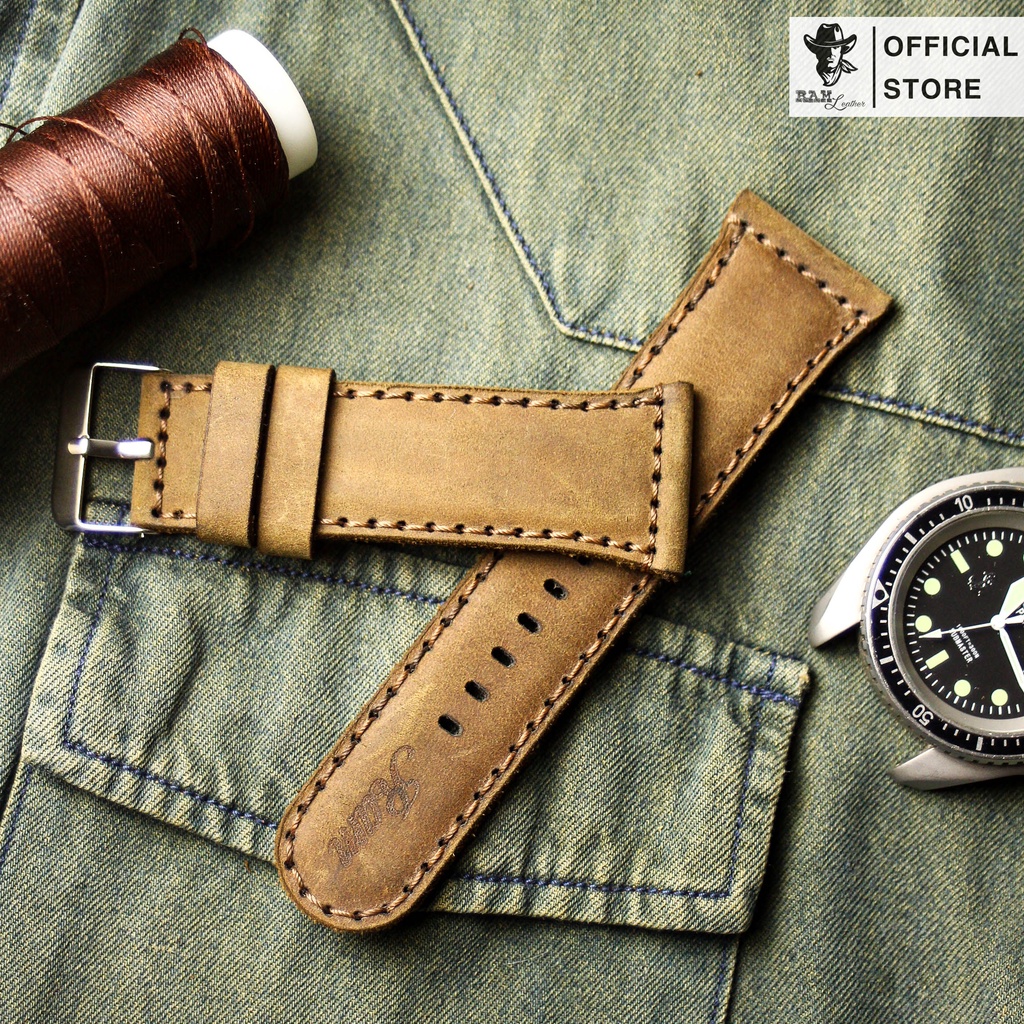 Dây Đồng Hồ Thủ Công Da Thật RAM Leather Bauhaus 1950 Da Bò Màu Nâu Đất Kiểu Tối Giản Bền Đẹp