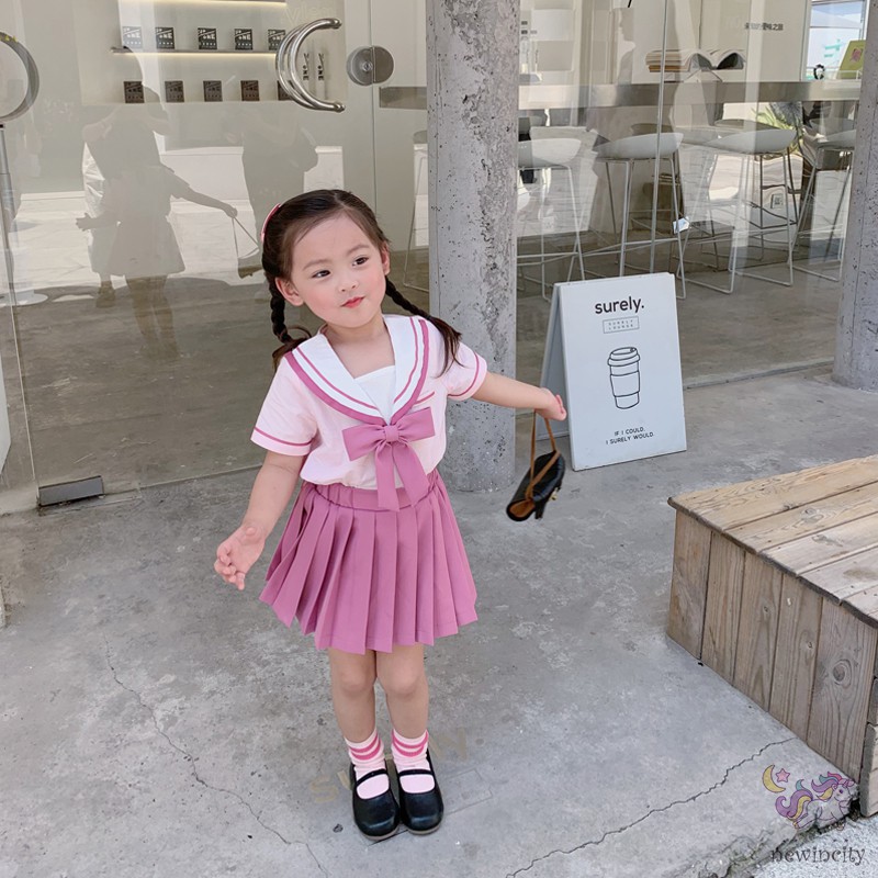 Bộ Áo Ngắn Tay + Chân Váy Xinh Xắn Theo Phong Cách Hàn Quốc Dành Cho Bé Gái