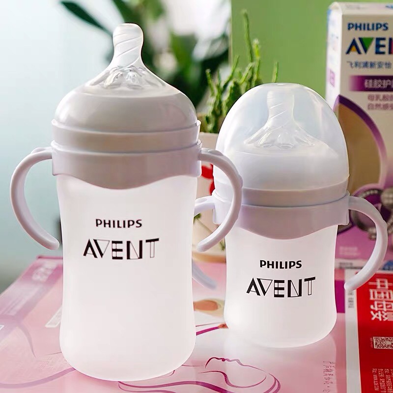 Bình sữa Avent thủy tinh tráng Silicon 125ml 240ml