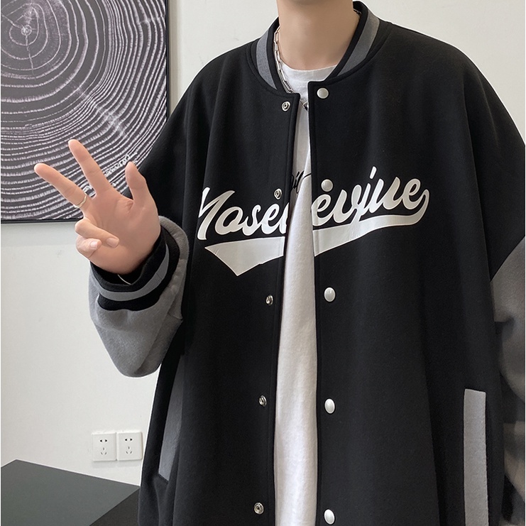 Áo khoác bóng chày nam nữ cổ tròn phong cách Hàn Quốc in họa tiết hoạt hình đường phố cho nữ ovesize ulzzang siêu đẹp cotton Thời trang áo choàng unisex