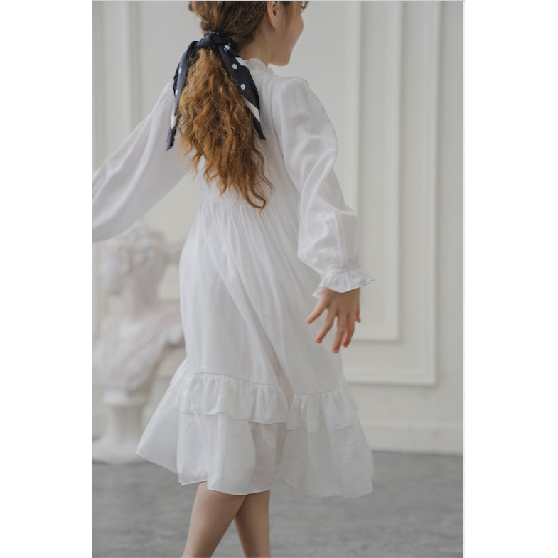 Đầm thiết kế dài tay cổ nhún bèo Trắng - Sally Dress