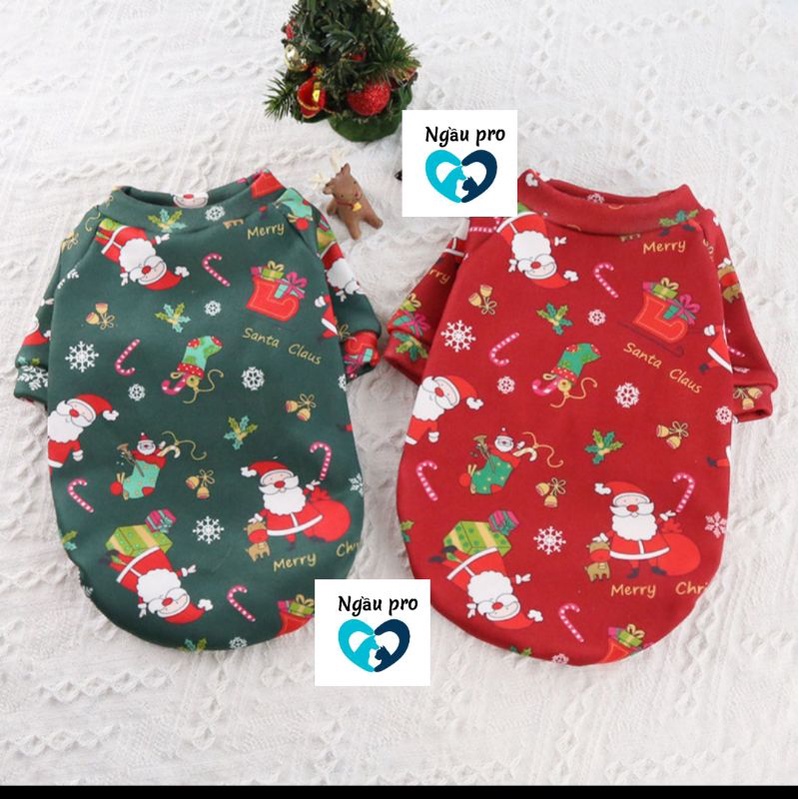 Áo Noel cho chó mèo thú cưng chất nỉ Nhung - Bộ Quần Áo cho chó loại 2 chân có mũ trùm đầu đẹp - QANOEL1