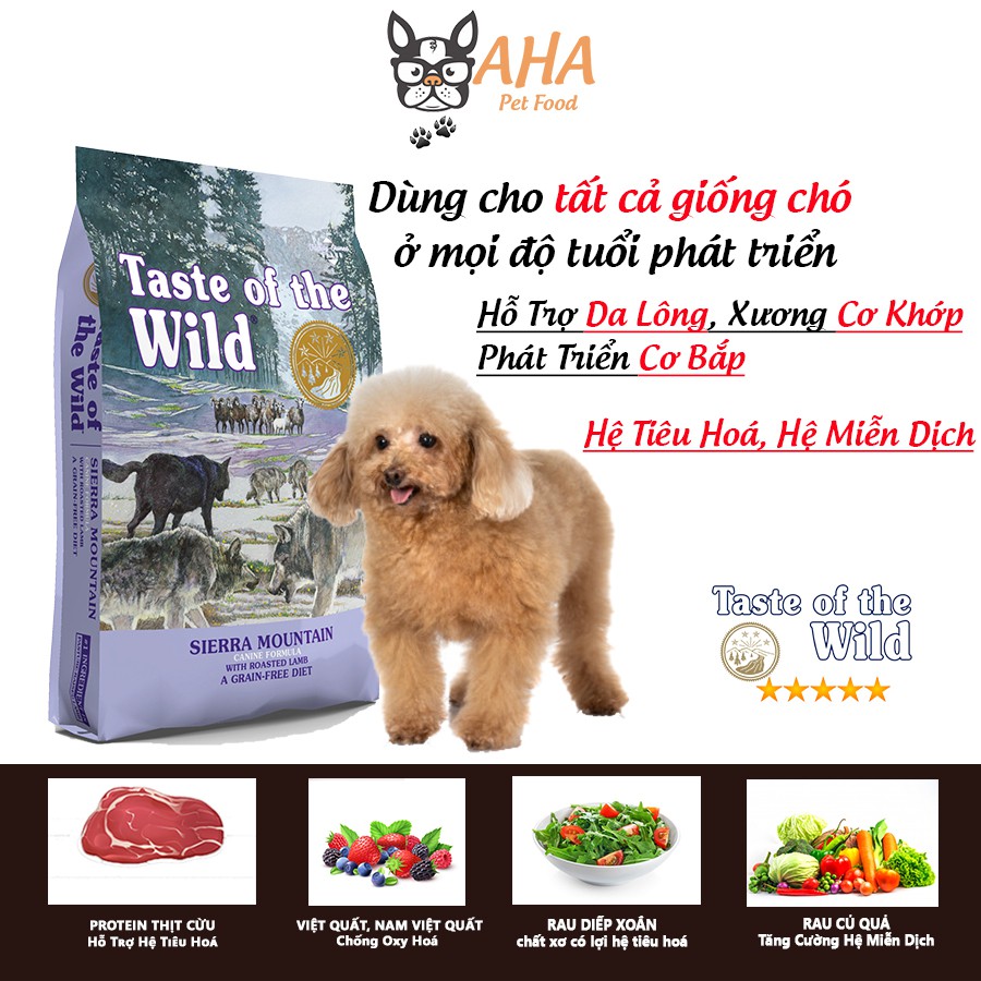 Thức Ăn Cho Chó Poodle Taste Of The Wild Bao 500g -  Sierra Mountain Thịt Cừu, Trái Cây Rau Củ Quả