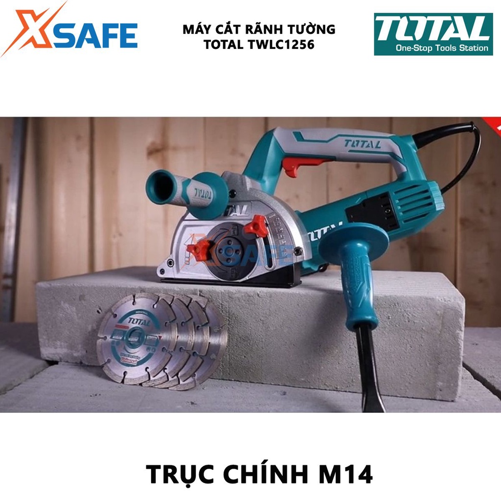 Máy cắt rãnh tường TOTAL TWLC1256 Máy cắt đường kính đĩa cắt 125mm, kèm 1 mũi đục, tay cầm phụ trợ, 1 bộ than, 4 đĩa cắt