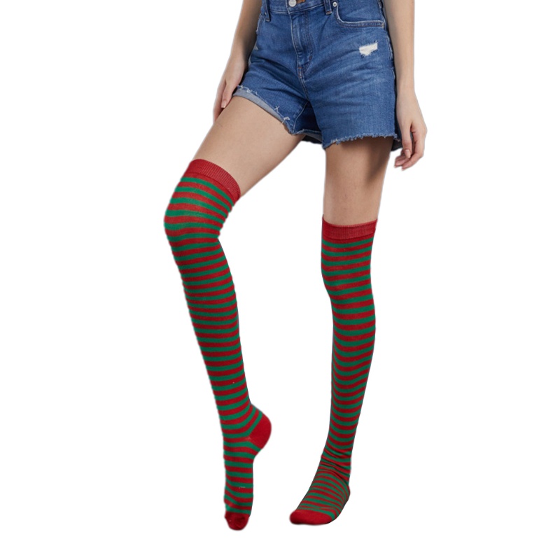 Tất Chân Cao Qua Gối Họa Tiết Sọc Ngang Cho Nữ