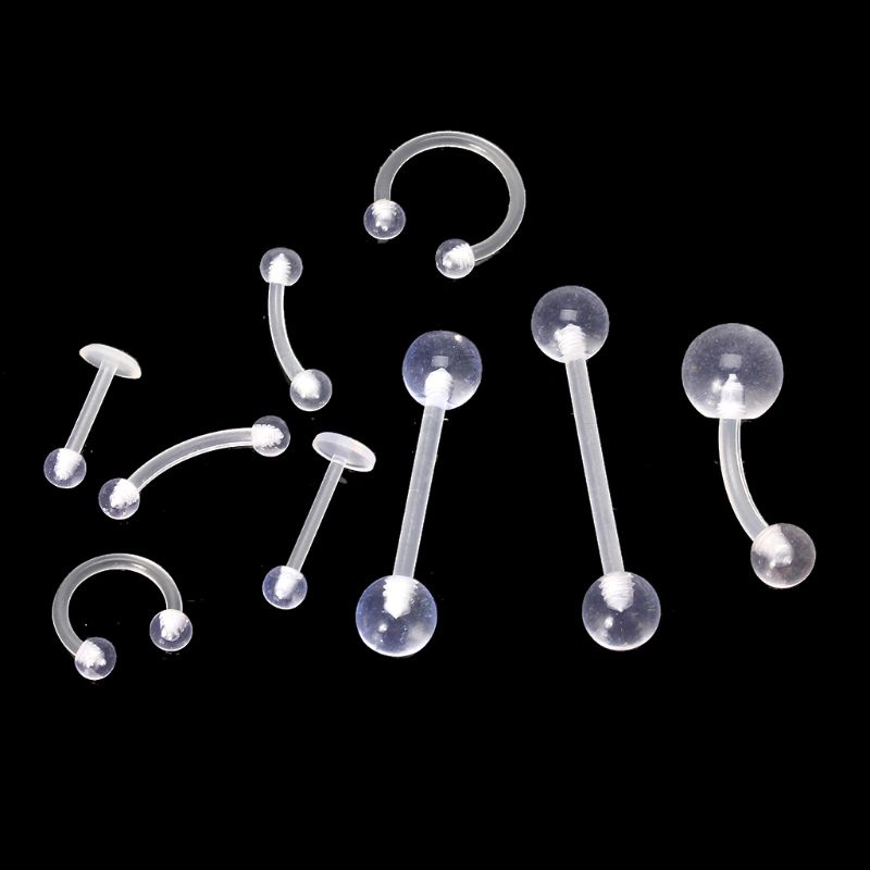 Bộ 9 khuyên xỏ cơ thể bằng nhựa trong suốt