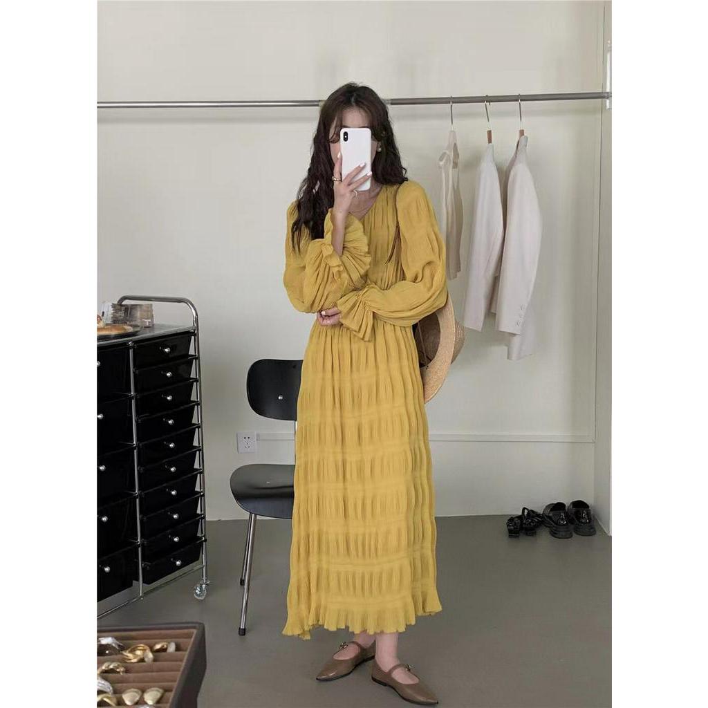 Đầm Midi Dáng Rộng Tay Dài Xếp Ly Thời Trang Xinh Xắn 61390