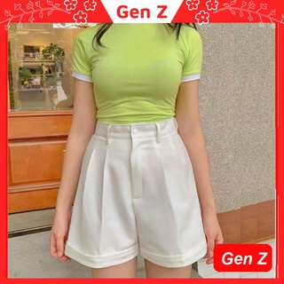 Quần short nữ ống rộng, Quần đùi gập gấu lưng cao